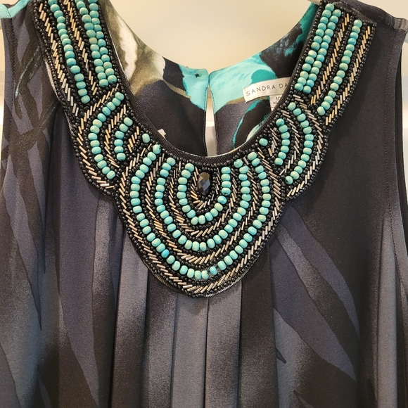 Sleeveless Black Dress with Beaded Neckline By Sandra Darren Size 10 - Picture 3 of 9